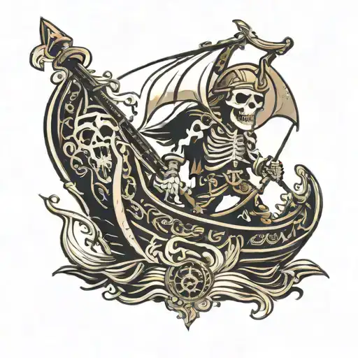 Viking Long Ship With Cowboy Skeleton Crew