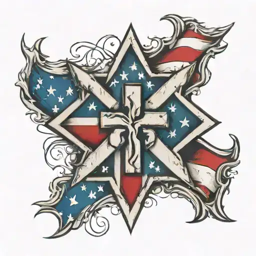 Battle-worn Star Of Life With American Flag In The Background