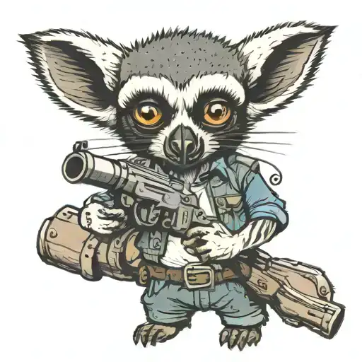 Lemur In Jorts With Gun