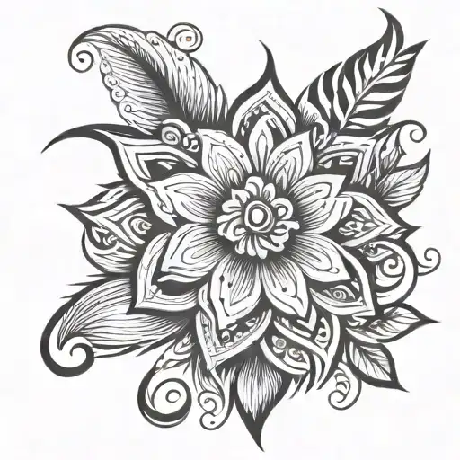 Tribal Fine Line With Flower