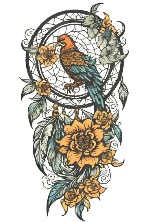 Dream Catcher Phoenix Feminine Flowers Intertwined
