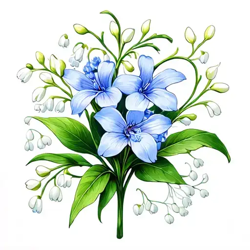 Lily Of The Valley And Blue Larkspur Flowers Intertwined