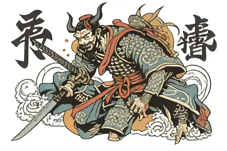 Japanese Samurai Huged By Geisha