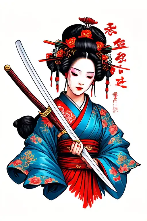 Geisha With Samurai Sword
