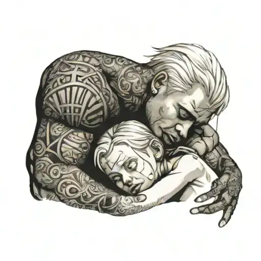 Little European Blonde Girl Sleeps In Arms Of Muscular Black Male