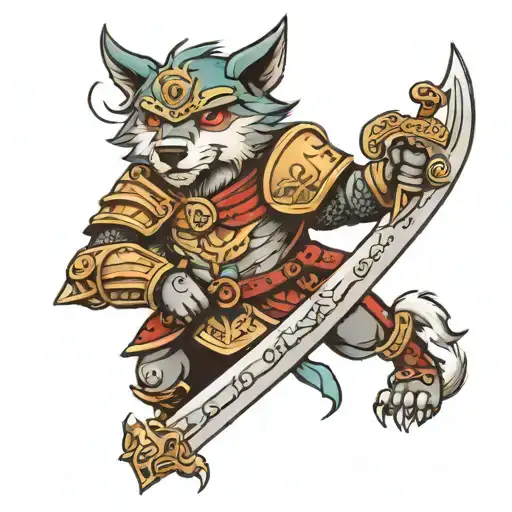Wolf In Armor Holding A Sword