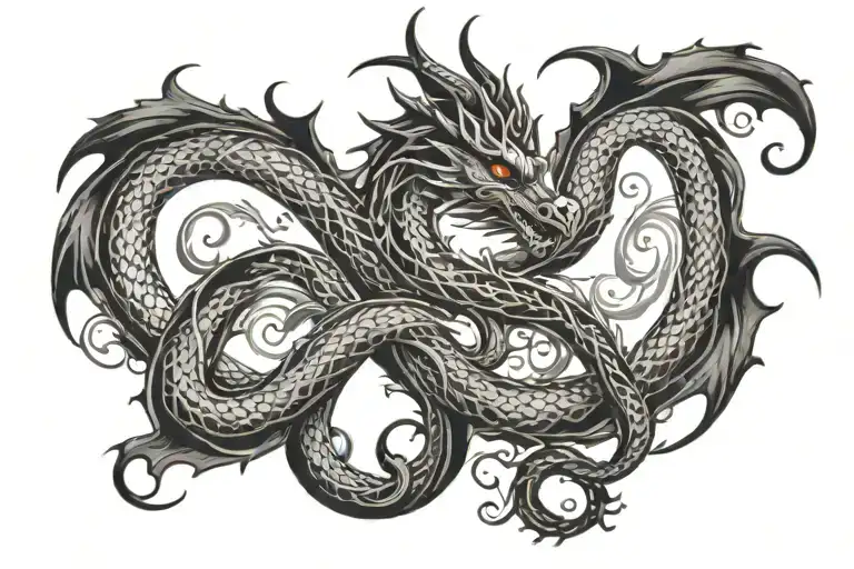 Dragon In The Shape Of An Infinity Symbol Intertwined Black And White