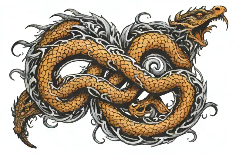 Dragon In The Shape Of An Infinity Symbol Intertwined Black And White Less Detail