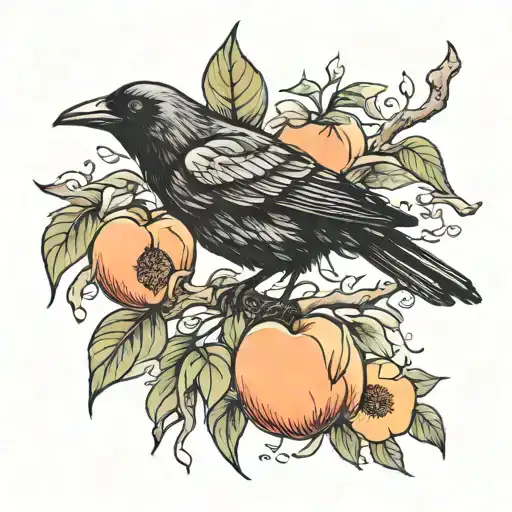 Crow And Peach Branch