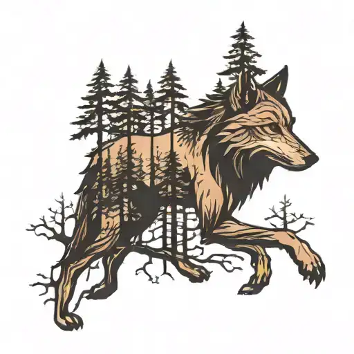 Forest And Wolf Silhouette