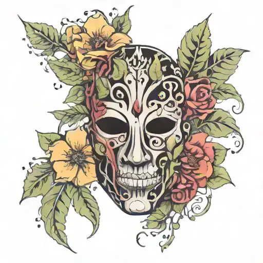 Broken Mask With Flowers And Plants Growing Out Of It