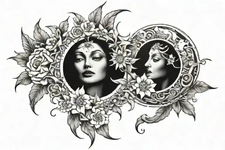 Sun And Moon With Flowers And Women's Face Morphing