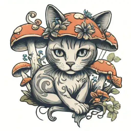 Cat Whit Shrooms Growing From Her