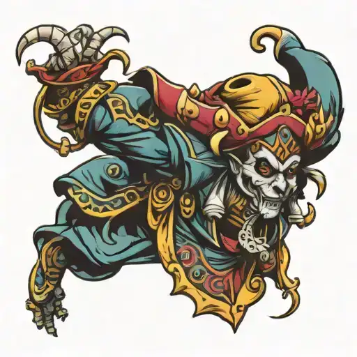 Jester Marching In Front Of A Fising Half Sun