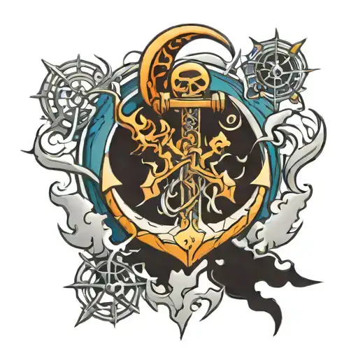 Anchor Mountain Flames Lightning Moon Snow Flake Trident