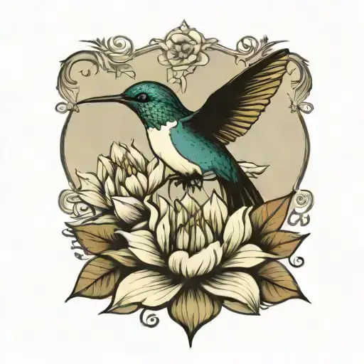 Hummingbird Taking Flight From One Dahlia Flower