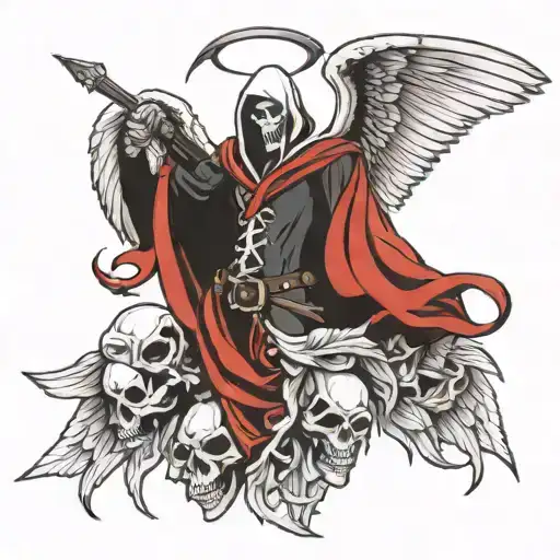Realistic Reaper Warrior With Angel And Demon Wings
