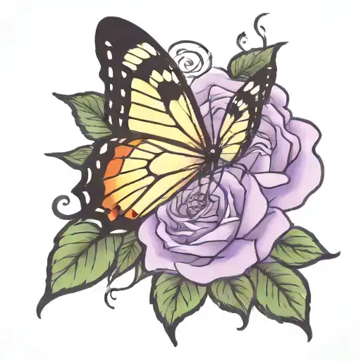 Butterfly And Purple Rose