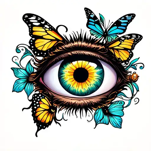 Evil Eye With Bee And Butterfly Surrounded