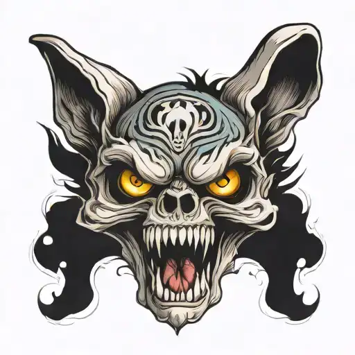 Skull With Wolf's Coming Out Eyes And Mouth Open