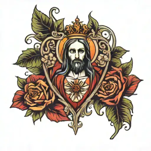 Sacred Heart Of Jesus Connect To Overgrown Thorn Roses