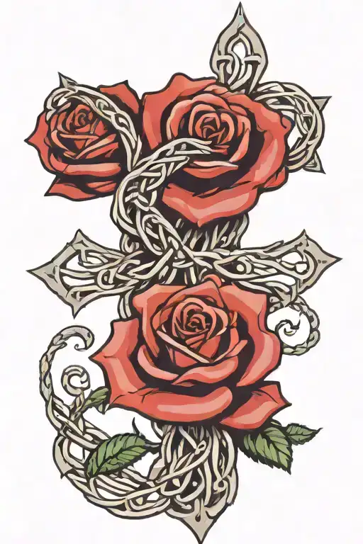 Double Helix With Cross Intertwined With A Rose Wrapped Around The Cross