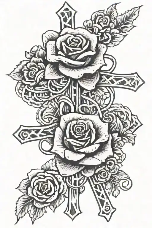 Double Helix With Cross Intertwined With One Rose Wrapped Around The Cross