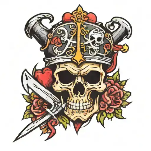 Heart With Dagger Pirate Skull And Crossbones