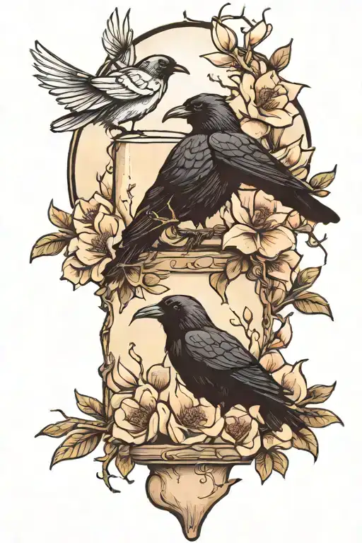 One Raven And One Candle Surrounded By Magnolias