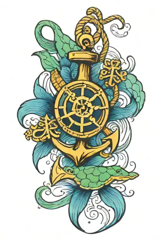 Anchor And Turtle Swimming