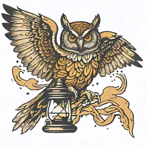 Owl Holding Hour Glass With Sand Falling With Outstretched Wings And Dark Background