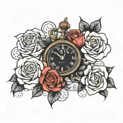 Three Roses With A Clock