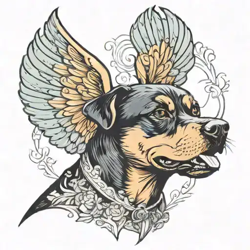 Mongrel Rottweiler Pinscher Adult Girl With Wings And Smiling