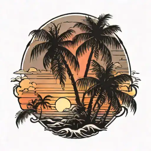 Palm Oil Tree And A Sunset Background Black And White