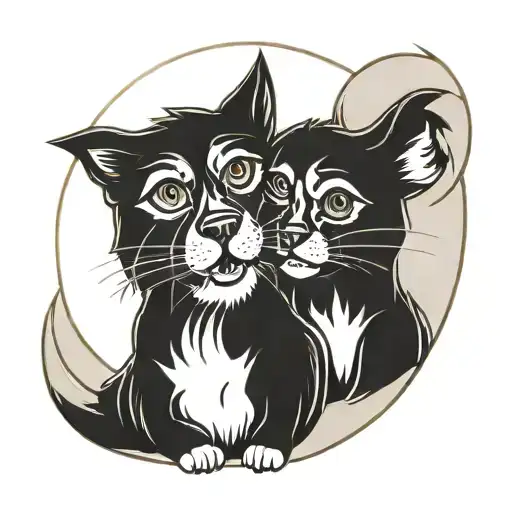 Cat And Dog Sitting In Moon