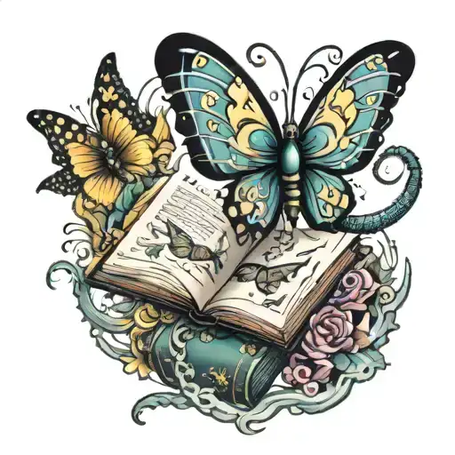 Book With Butterfly And Dragon Emerging