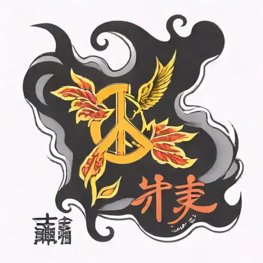 Kanji Symbol Peace Sign Combined Together Symbolizing