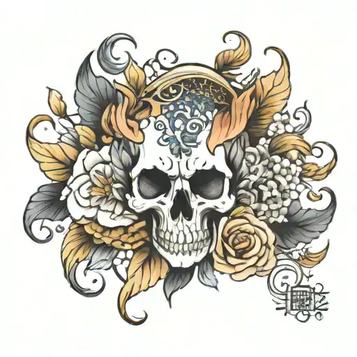 Coy Fish Floral Arm Design With Skull And Black