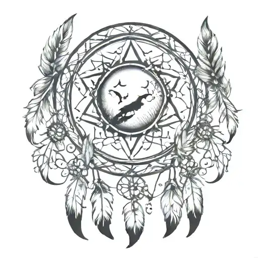 Crescent Moon With Dream Catcher