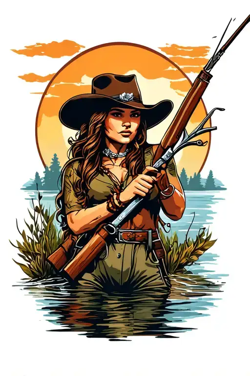 Western Arm Sleve That Incorporates Hunting And Fishing For A Women