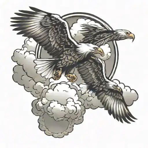 Clouds In The Background With 4 Eagles Flying