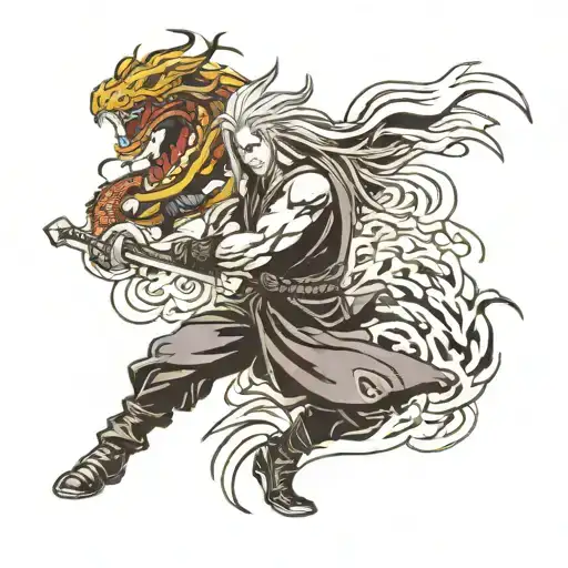 Sephiroth Versus Kaido Dragon Form On Arm Tattoo Spiraling