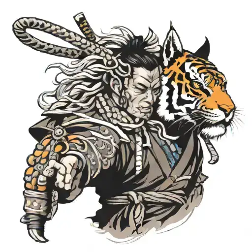 Samurai With Tiger Head In Realistic Style