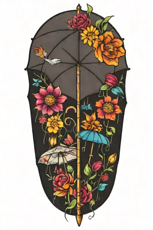 An Umbrella Made Of Colorful Flowers Intertwined With A Storm