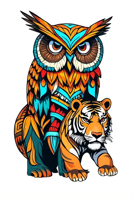 Totem Pole With Owl Bear And Tiger