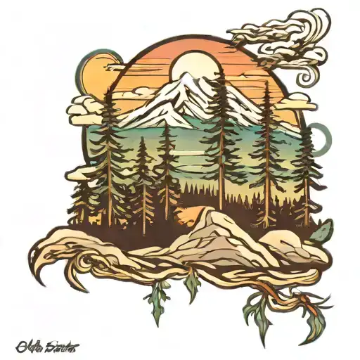 Mount Shasta Evergreen Trees Colors Sunset