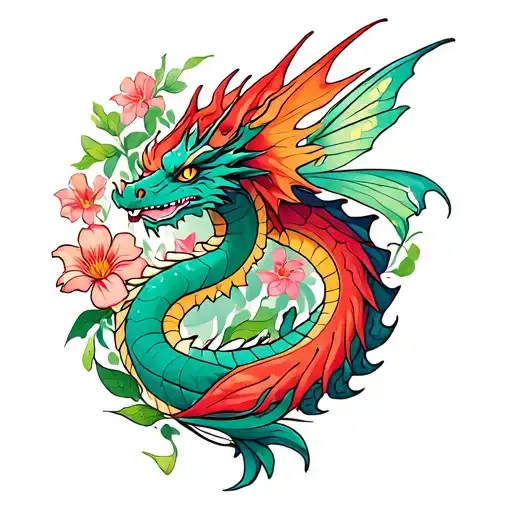 Dragon Combine With A Fairy Of Flower