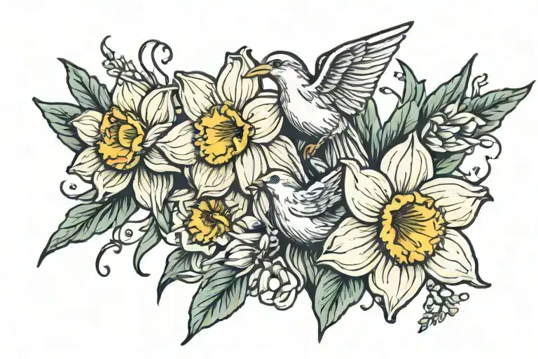 Daffodils And Bird Falling