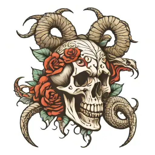 Snake And Goat Skull