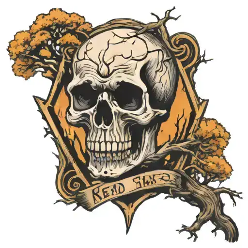 Road Sign Skull Dead Tree